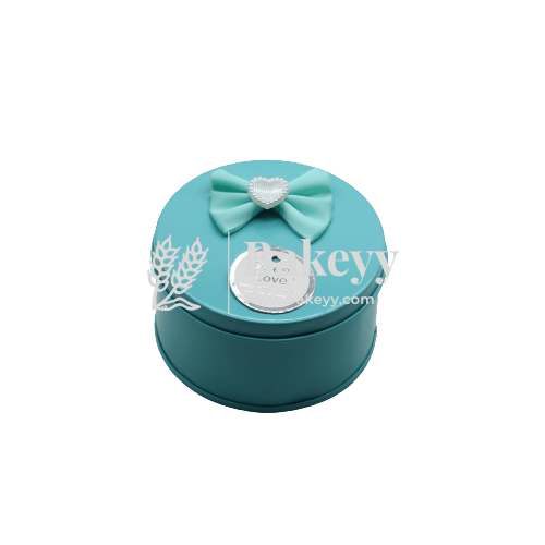 Blue Round Empty Decorative Tin Box | Gift Box | Chocolate Box | Sweet Box | Jewellery Box | Luxury Box - Bakeyy.com