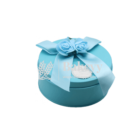 Blue Round Empty Decorative Tin Box | Gift Box | Chocolate Box | Sweet Box | Jewellery Box | Luxury Box - Bakeyy.com - India - Blue Round Empty Decorative Tin Box | Gift Box | Chocolate Box | Sweet Box | Jewellery Box | Luxury Box - Default Title