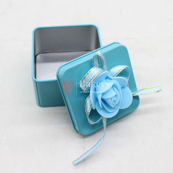 Blue Square Empty Decorative Tin Box | Gift Box | Chocolate Box | Sweet Box | Jeweler Box | Luxury Box | Pack of 18 - Bakeyy.com