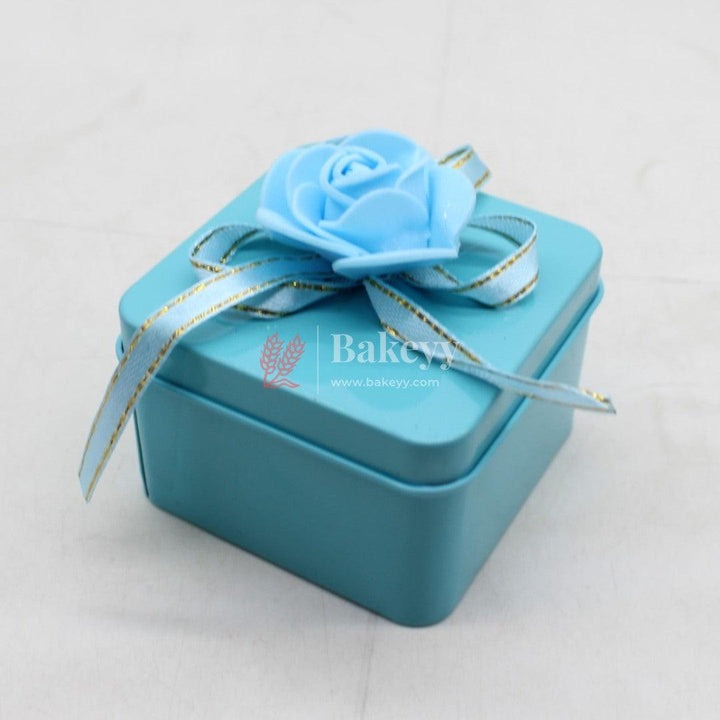 Blue Square Empty Decorative Tin Box | Gift Box | Chocolate Box | Sweet Box | Jeweler Box | Luxury Box | Pack of 18 - Bakeyy.com