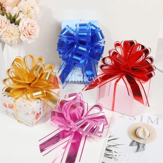 Large Organza Pull Flower Ribbon Bows - Pack of 10 for Gift Wrapping & Decorations - Bakeyy.com - India - Large Organza Pull Flower Ribbon Bows - Pack of 10 for Gift Wrapping & Decorations - Blue