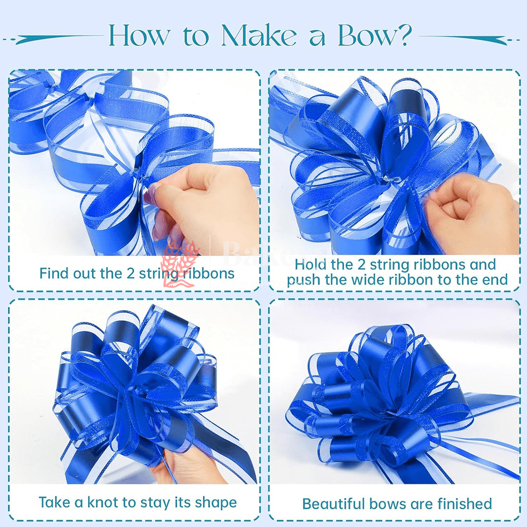 Large Organza Pull Flower Ribbon Bows - Pack of 10 for Gift Wrapping & Decorations - Bakeyy.com - India - Large Organza Pull Flower Ribbon Bows - Pack of 10 for Gift Wrapping & Decorations - Blue