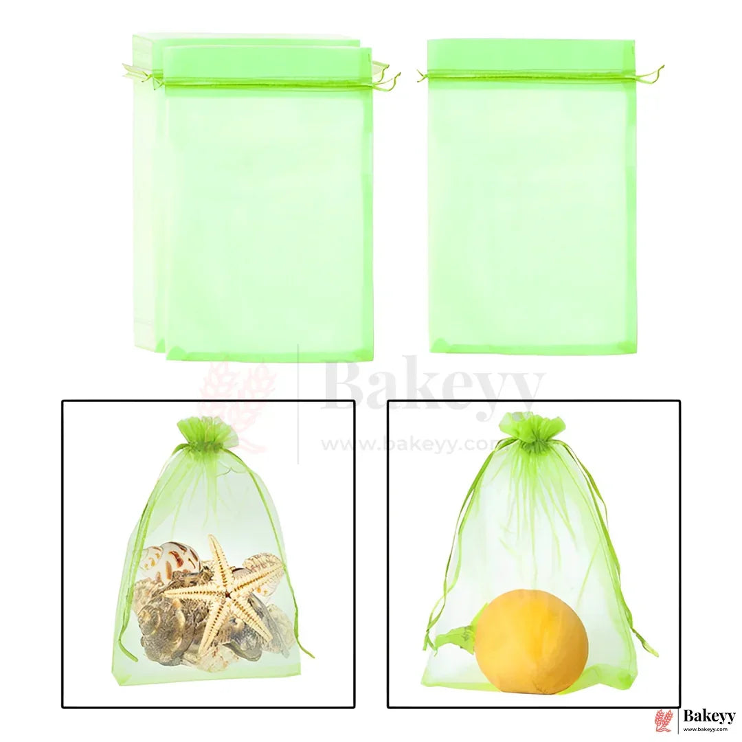 8x12 Inch Premium Green Organza Gift Pouch  Drawstring Bag | Pack Of 50