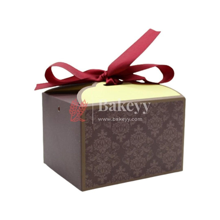 Brown Colour Medium Gift Box | With Ribbon | Pack Of 10 - Bakeyy.com