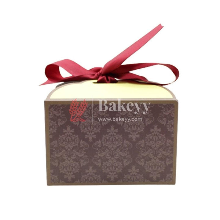Brown Colour Medium Gift Box | With Ribbon | Pack Of 10 - Bakeyy.com