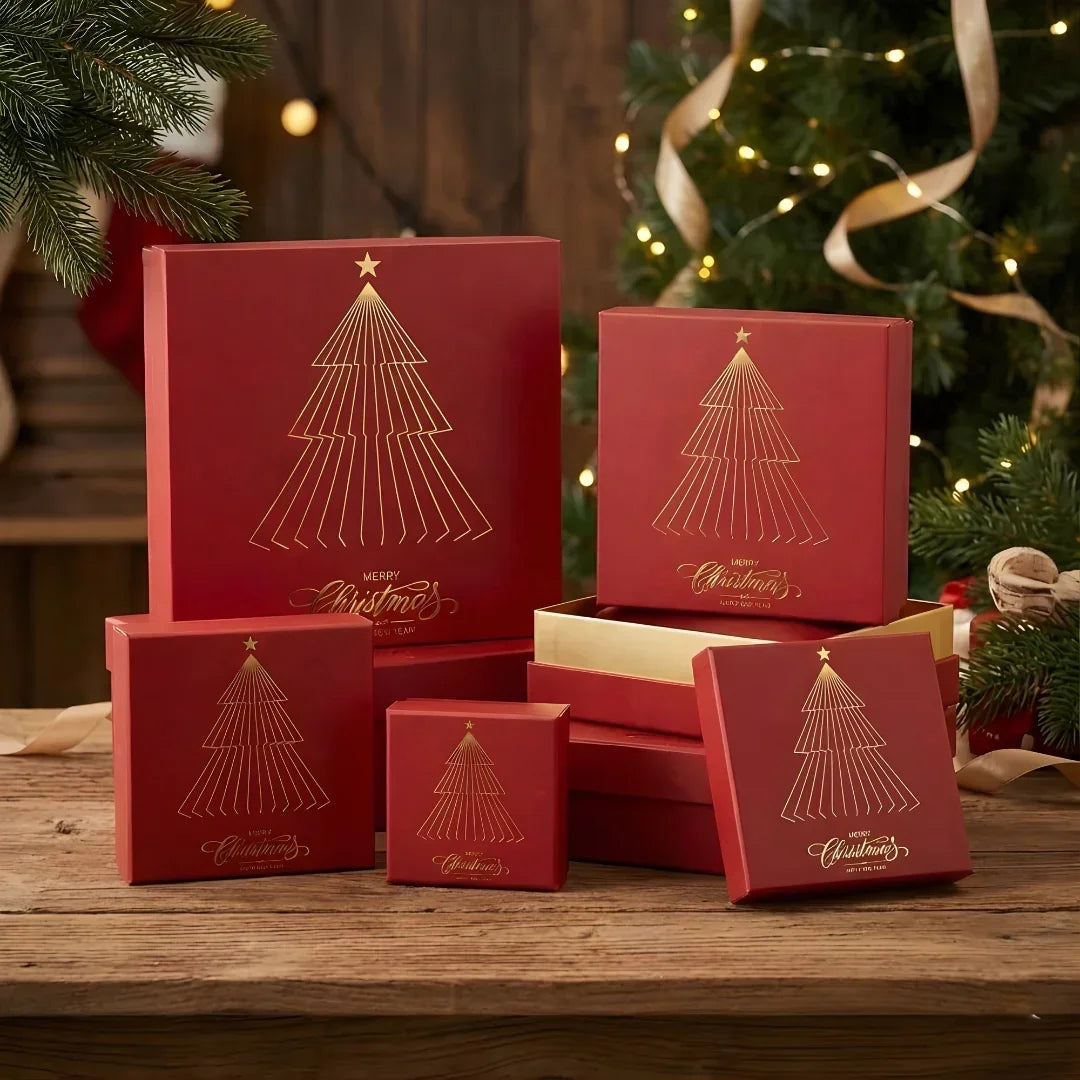 Premium Christmas Brownie Gift Box | Golden Christmas Tree Theme | Pack of 25 - Bakeyy.com - India - Premium Christmas Brownie Gift Box | Golden Christmas Tree Theme | Pack of 25 - 1 Brownie 225.00