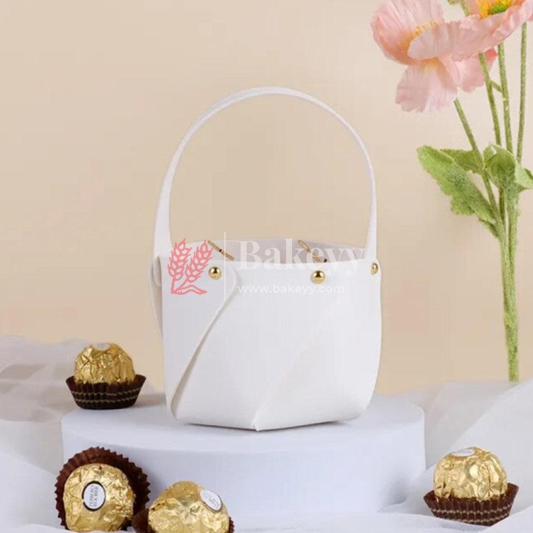 Bucket-shaped Portable PU Leather Gift Bag Bouquet Packaging Waterproof Flower Arrangement Birthday Wedding Holiday Party Florist Supplies | Pack of 10 - Bakeyy.com - India - Bucket-shaped Portable PU Leather Gift Bag Bouquet Packaging Waterproof Flower Arrangement Birthday Wedding Holiday Party Florist Supplies | Pack of 10 - White