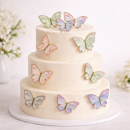Golden-Embossed Blush Butterfly Toppers | Multiple Design Options Available | Premium Finish | Pack of 10