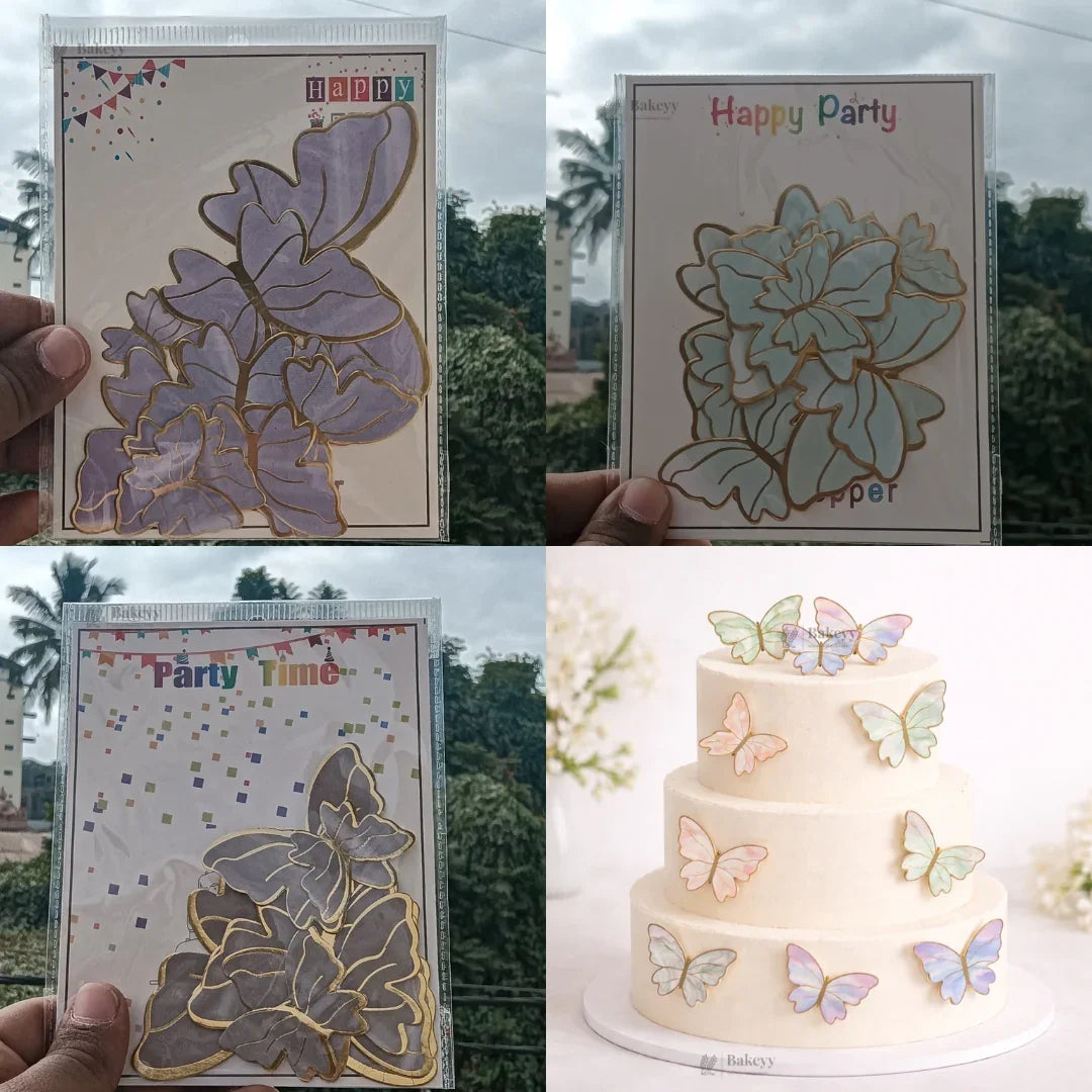 Golden-Embossed Blush Butterfly Toppers | Multiple Design Options Available | Premium Finish | Pack of 10