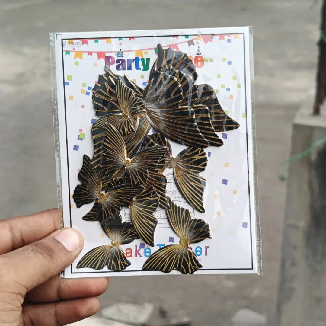 Gold-Embossed Vein Butterfly Toppers | Metallic Wing Line Detailing | Elegant Cake & Dessert Décor | Multiple Design Options Available | Pack of 10