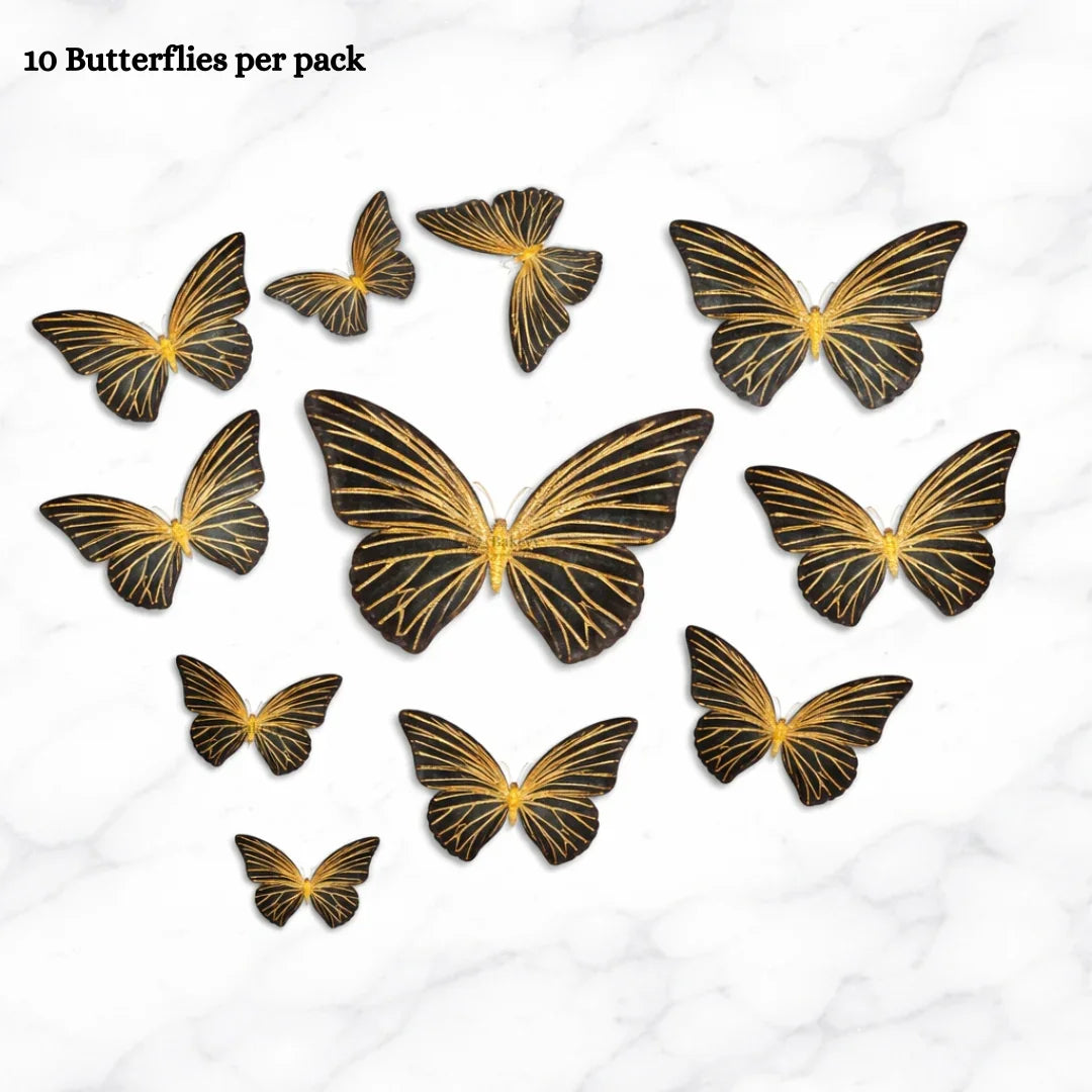 Gold-Embossed Vein Butterfly Toppers | Metallic Wing Line Detailing | Elegant Cake & Dessert Décor | Multiple Design Options Available | Pack of 10
