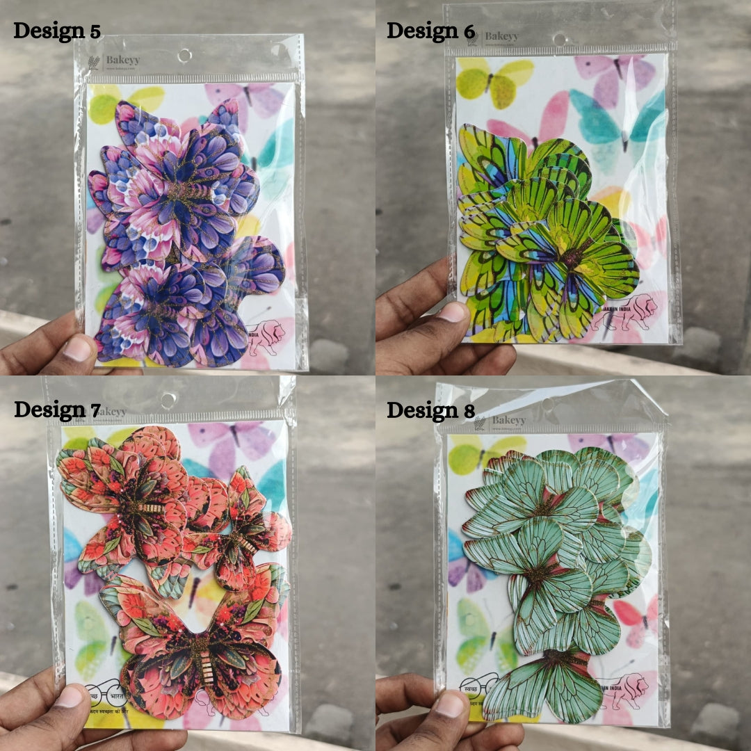 Glitter-Core Butterfly Cake Toppers | Shimmered Body with Fine Line Wing Design | Multiple Print Options Available | Pack of 1