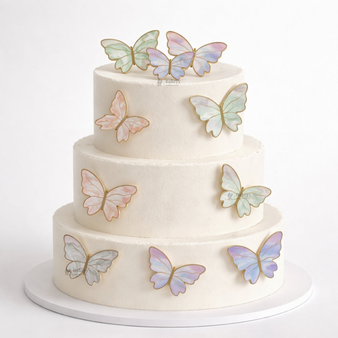 Golden-Embossed Blush Butterfly Toppers | Multiple Design Options Available | Premium Finish | Pack of 10