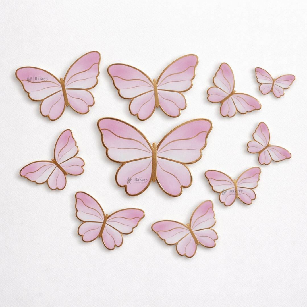 Golden-Embossed Blush Butterfly Toppers | Multiple Design Options Available | Premium Finish | Pack of 10