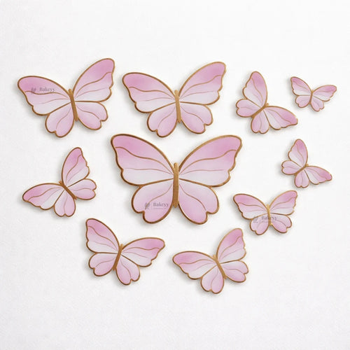 Golden-Embossed Blush Butterfly Toppers | Multiple Design Options Available | Premium Finish | Pack of 10