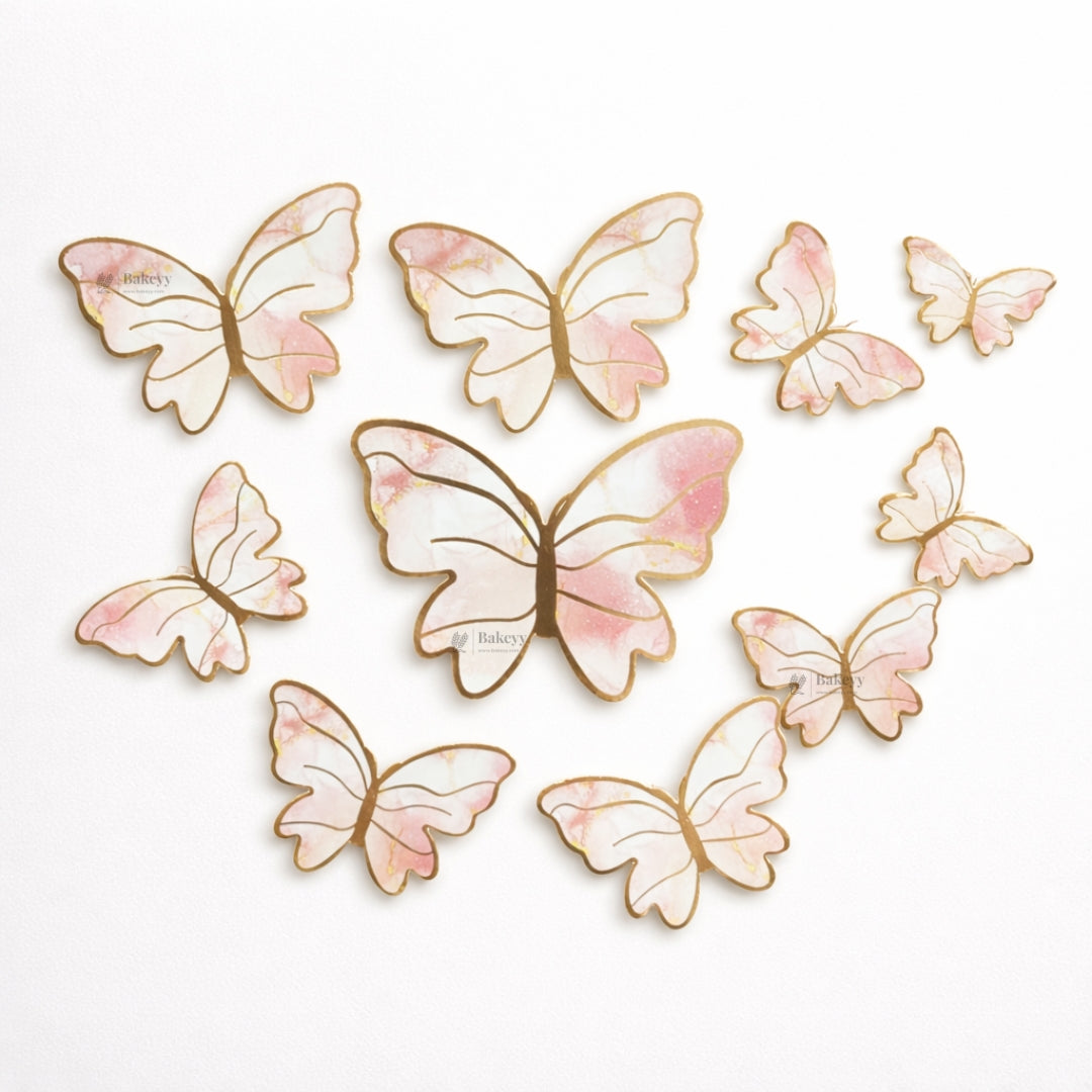 Golden-Embossed Blush Butterfly Toppers | Multiple Design Options Available | Premium Finish | Pack of 10