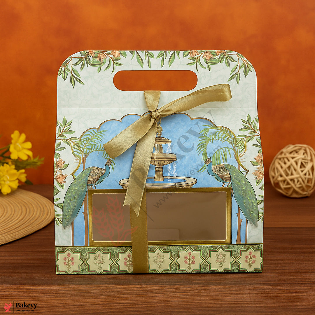7x3.75x7 inches Premium Peacock Design Gift Box with 2 Decorative Tins | Empty Gift Packaging| Pack Of 10