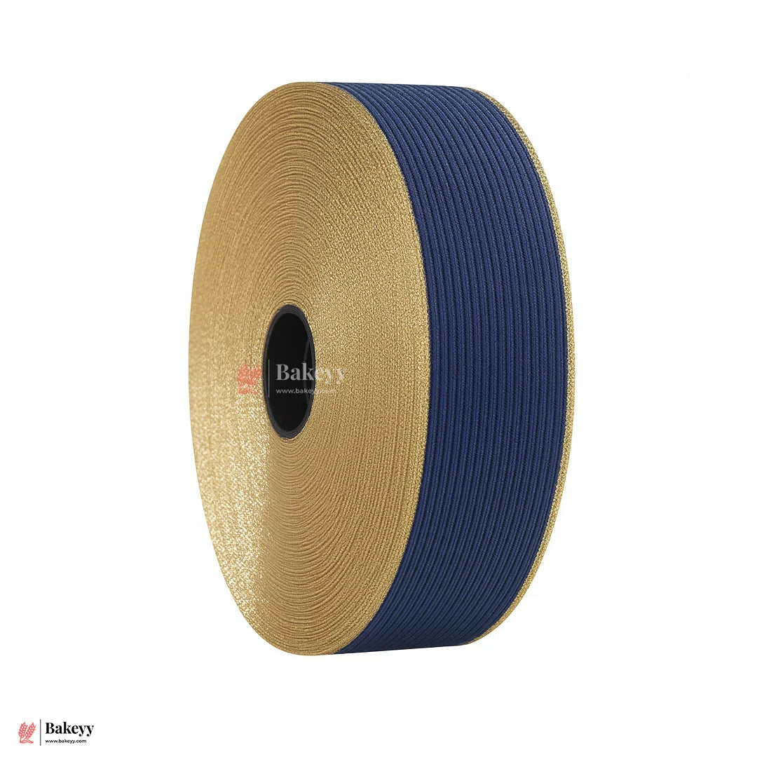 343 | Elastic Royal Blue Ribbon with Gold Borders – 3cm Width | 18 Meters Roll