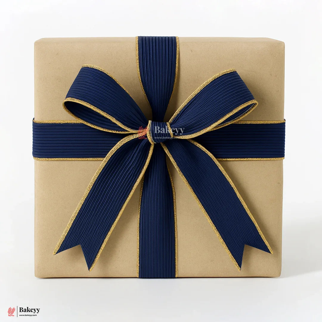 343 | Elastic Royal Blue Ribbon with Gold Borders – 3cm Width | 18 Meters Roll