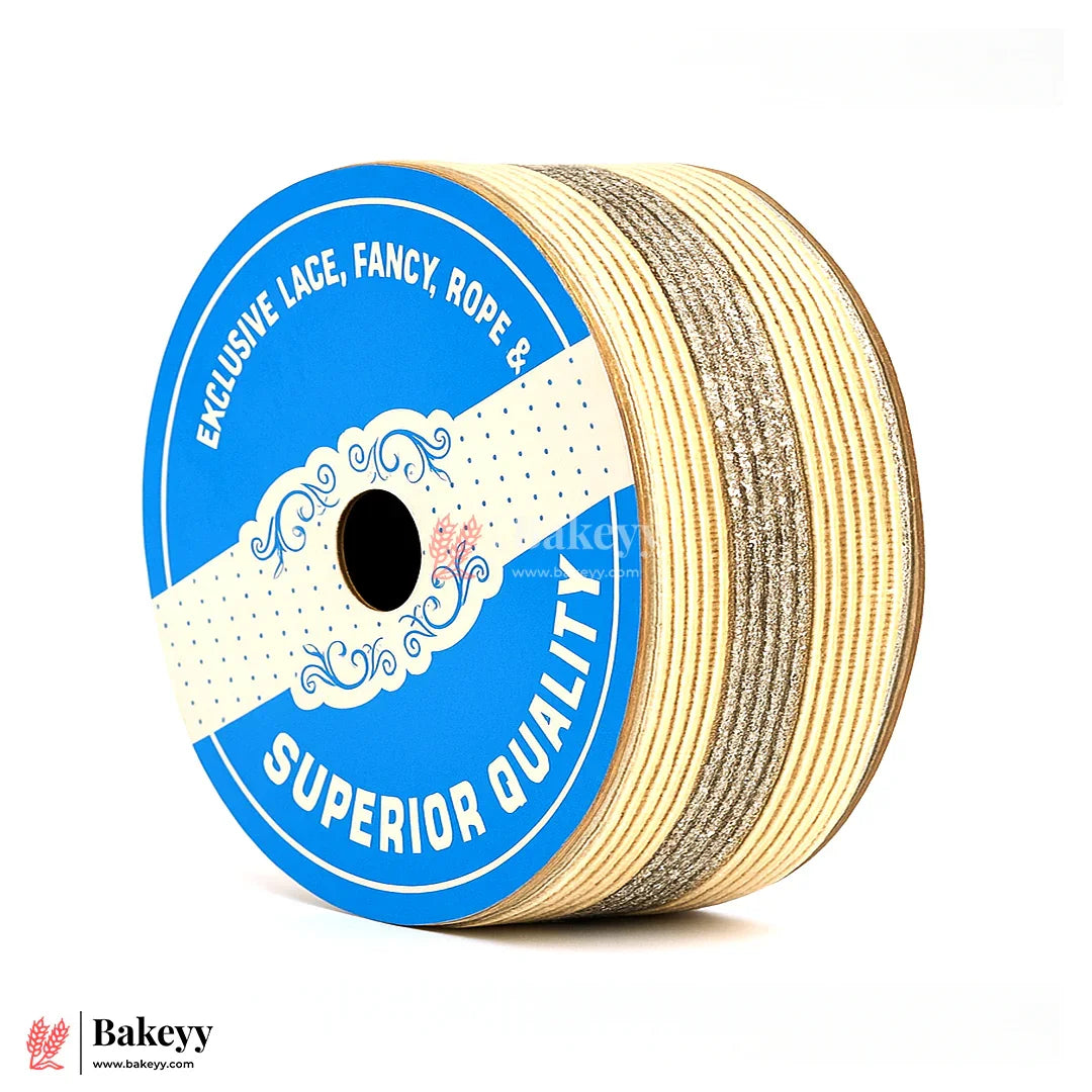 2.5cm Elastic White Net Ribbon with Silver Glitter Center | 9 Mtrs | Stretchable Decorative Craft Ribbon Roll for Gift Wrapping, Bouquets