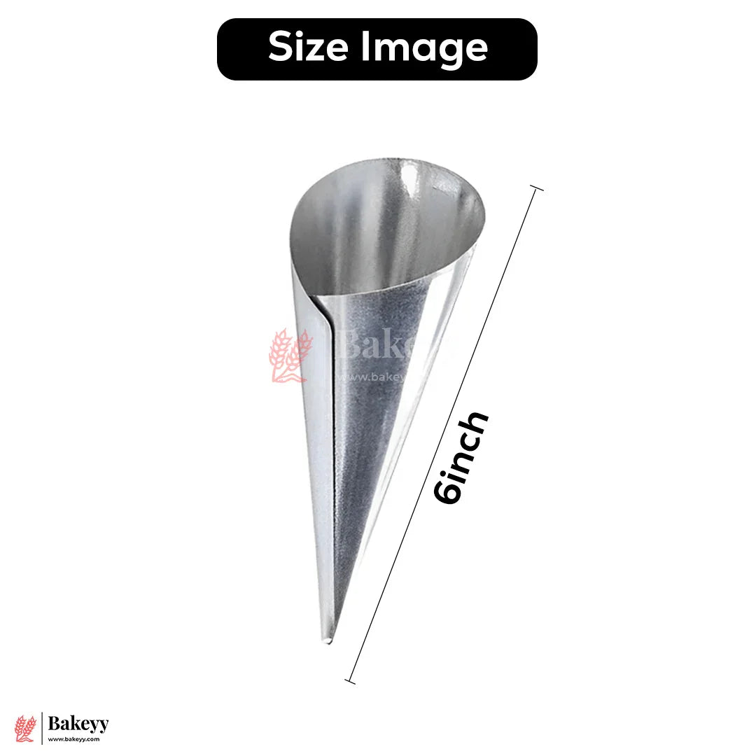 Aluminium Cone Mold – 6 Inch | Pack of 12 | For Ice Cream Cone, Cream Rolls & Pastries