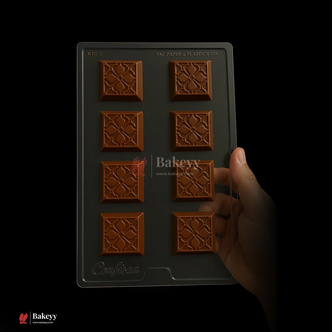 698 | Square Tile Pattern Chocolate Mould – 8 Cavity Cacao Mould