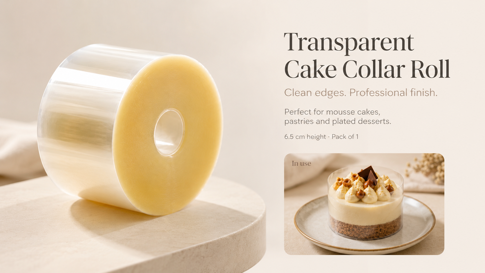 Transparent Cake Collar Roll | 6.5 cm Height | Mousse, Pastry & Dessert Collar | Pack of 1