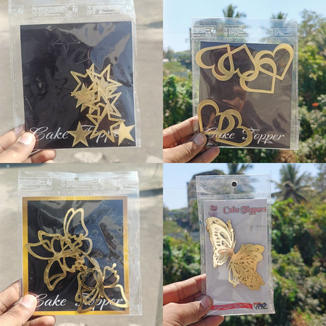 Gold Metallic Cake Topper Cutouts Set | Assorted Designs for Cake Decoration | Pack of 1