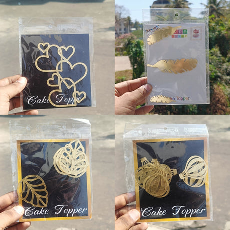 Gold Metallic Cake Topper Cutouts Set | Assorted Designs for Cake Decoration | Pack of 1
