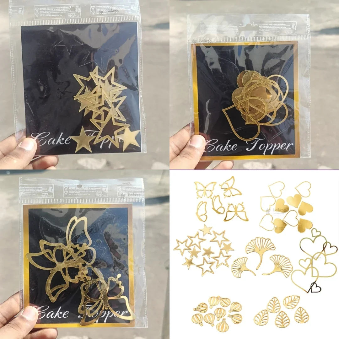 Gold Metallic Cake Topper Cutouts Set | Assorted Designs for Cake Decoration | Pack of 1