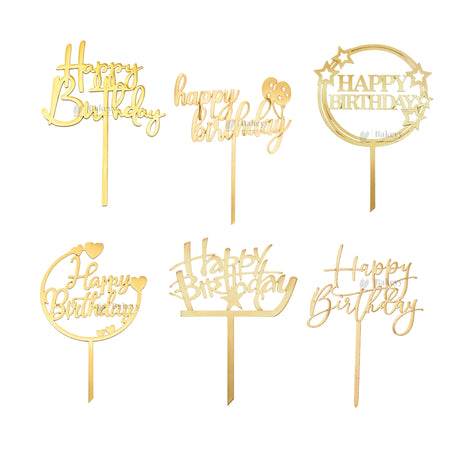 4 Inch | Happy Birthday Cake Topper | Multiple Designs Available | Pack of 5