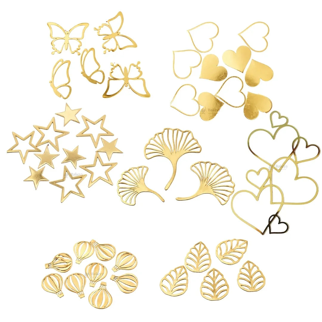 Gold Metallic Cake Topper Cutouts Set | Assorted Designs for Cake Decoration | Pack of 1