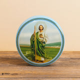Printed Candle Tin Boxes | Jesus & Mother Mary Round Tin Container | Pack of 12