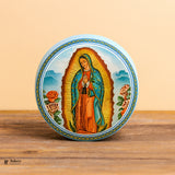 Printed Candle Tin Boxes | Jesus & Mother Mary Round Tin Container | Pack of 12