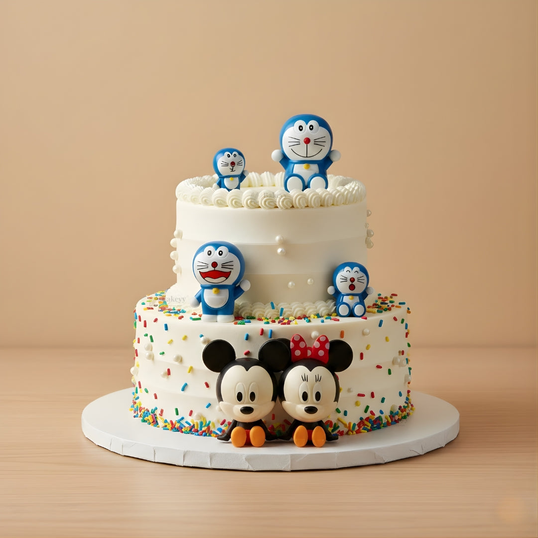 Mickey, Minnie & Doraemon Cake Topper Combo | Cartoon Character Doll Set | Pack of 1