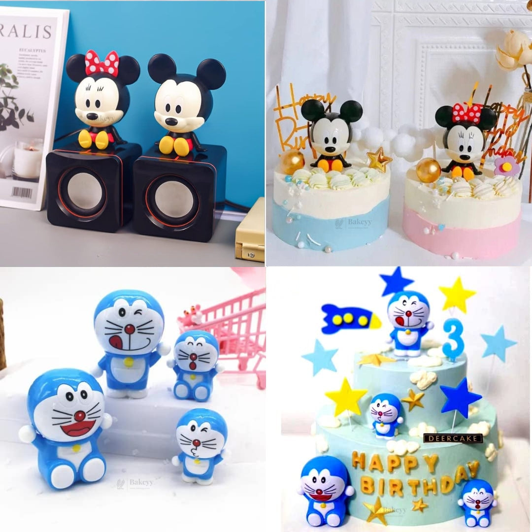 Mickey, Minnie & Doraemon Cake Topper Combo | Cartoon Character Doll Set | Pack of 1