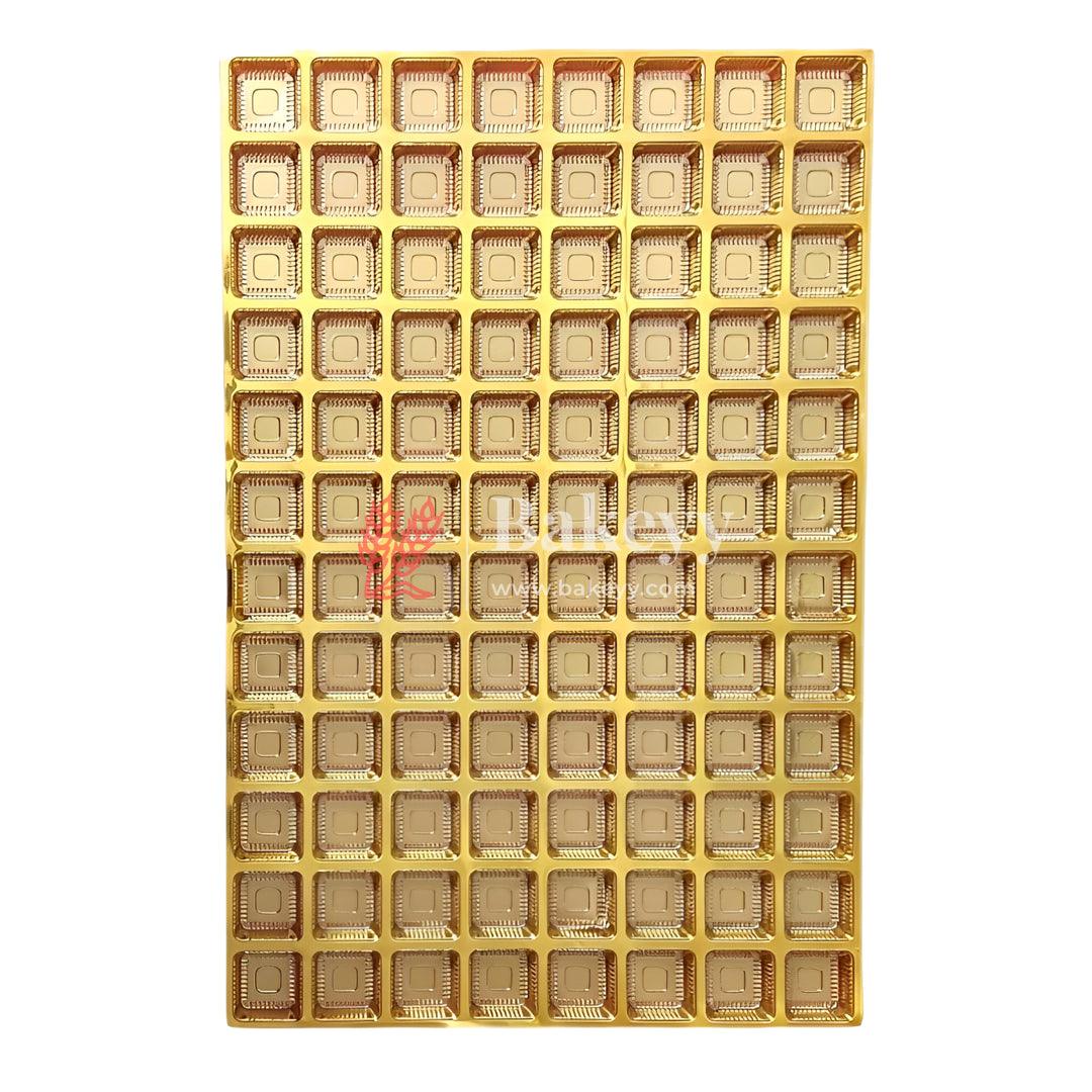 96 Elegant Gold Plastic Tray with Square Cavities for Confectionery and Packaging