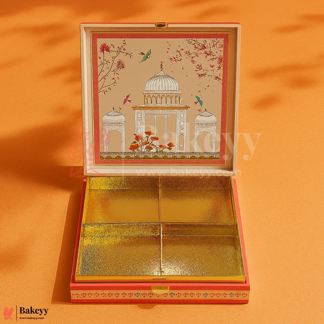 24cm x 24cm x 5cm | Elegant MDF Gift Hamper Box – Pink Heritage Dome Design | Pack of 1