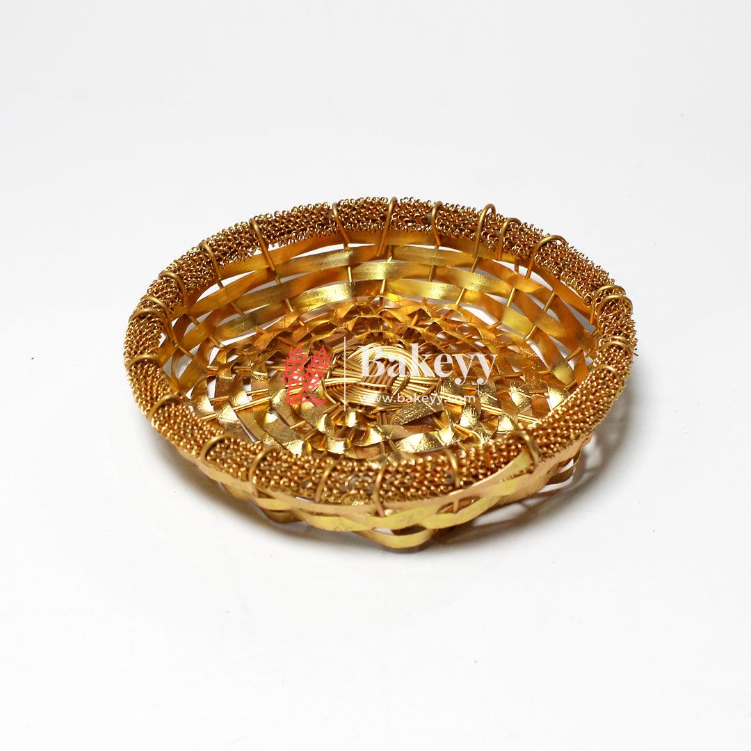 Luxurious Gold-Plated Metal Dry Fruit Round Tray With 5 Decorative Bowls