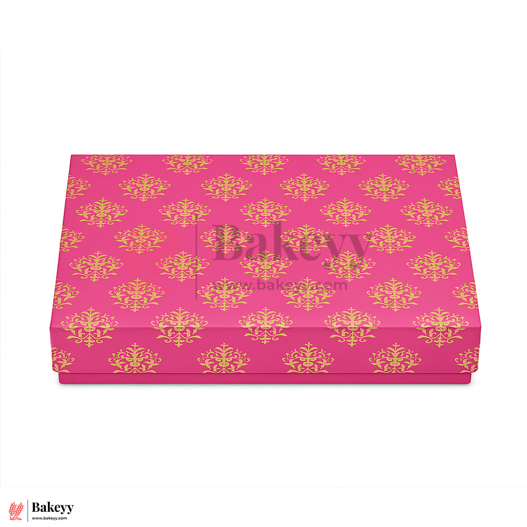 One Kg Sweet Box | 10.5x7.5x1.5 Inch |  Royal Pink & Gold Sweet Box with Golden Tray 1 Piece