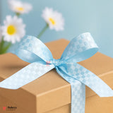 2cm |18 Mtr Premium Elegant Aqua Blue Checkered Satin Ribbon Roll – Elegant Finish for Gift Wrapping & Crafts| 1 Roll