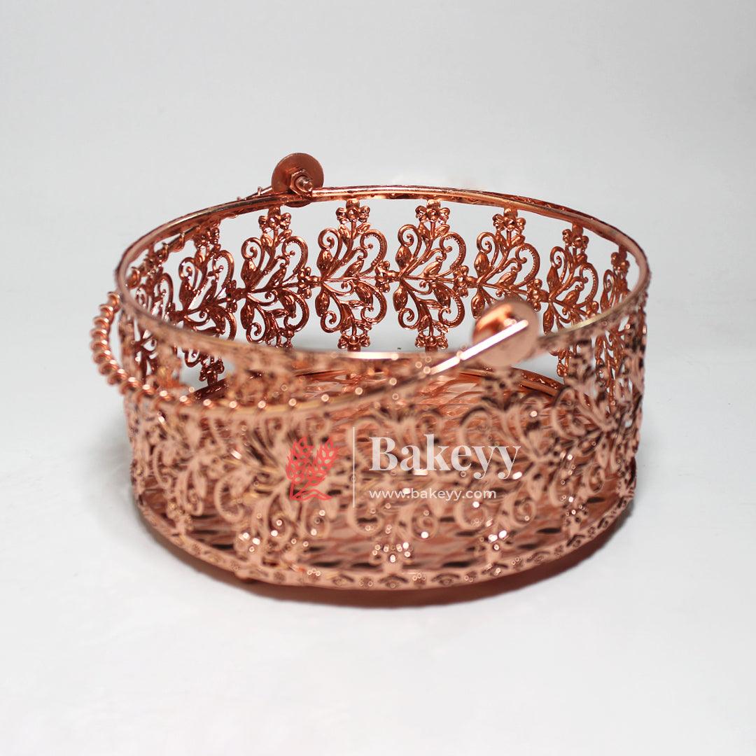 6 inch Rose Gold Metal Basket | Luxury Serving & Gifting Essential |  Gift Baskets For Dry Fruits ,Gift Hampers, Return Gift for wedding, Anniversary, Birthday, house warming