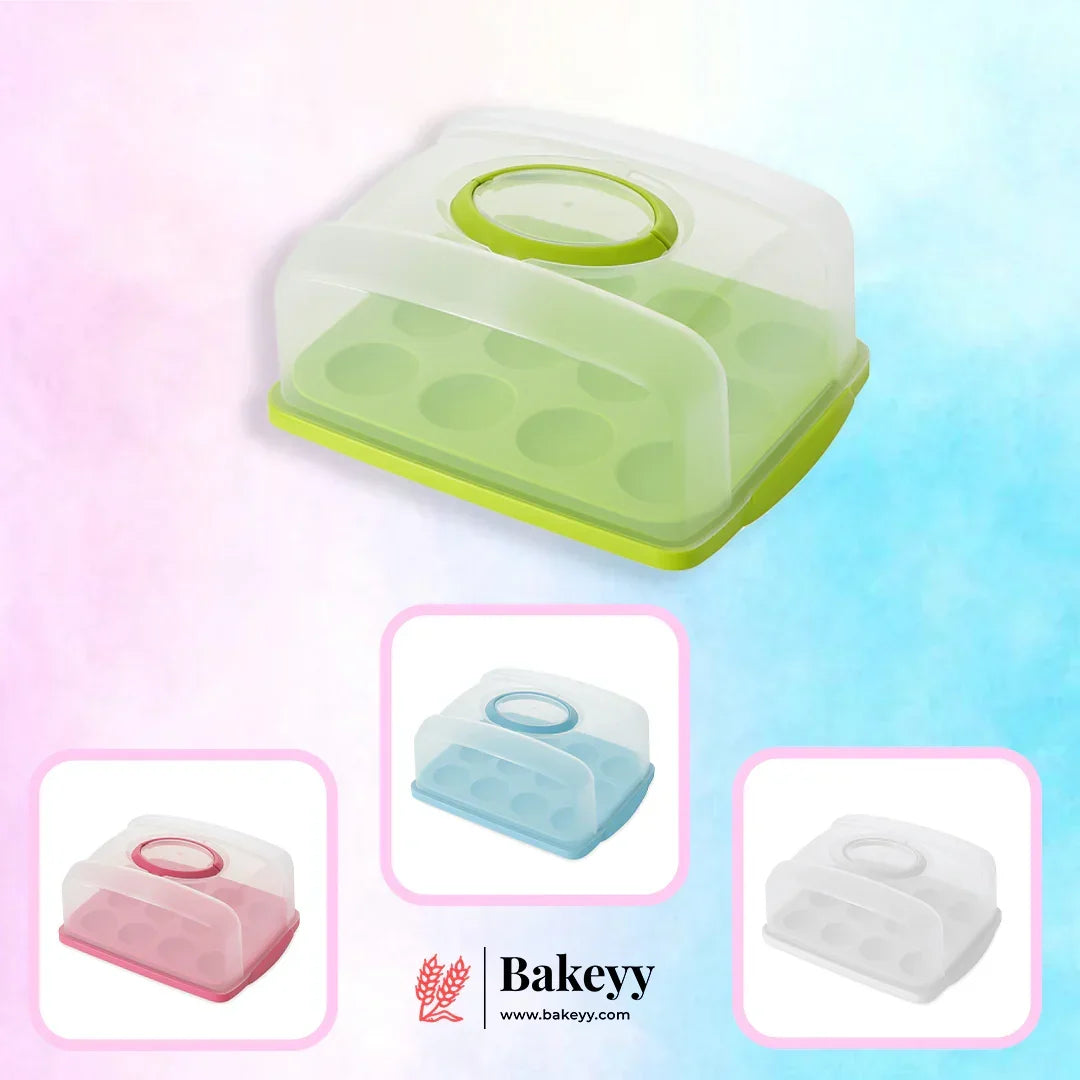 12 Cavity Cupcake Carrier with Lid and Handle - Bakeyy.com - India - 12 Cavity Cupcake Carrier with Lid and Handle - Default Title
