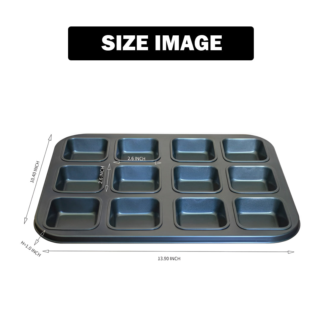 Brownie Cake Pan, 12-Cavity Non-Stick Square Muffin Pan Blondie Bakeware, Heavy Duty Carbon Steel Pan for Oven Baking