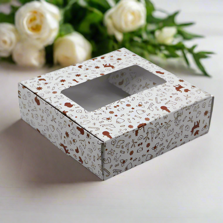 Chiristmas White Brownie Box | Pack Of 10 (6.5" X 6.5 X 2) Inch - Bakeyy.com