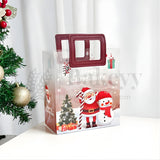 Christmas Print Transparent PVC Bag With Leather Handle | Pack of 10
