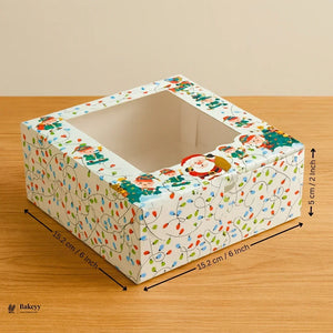 Christmas Plum Cake Box | Festive Printed Packaging | Pack of 25 - Bakeyy.com - India - Christmas Plum Cake Box | Festive Printed Packaging | Pack of 25 - Design 2 / 6x6x2 Inch | 250g 300.00