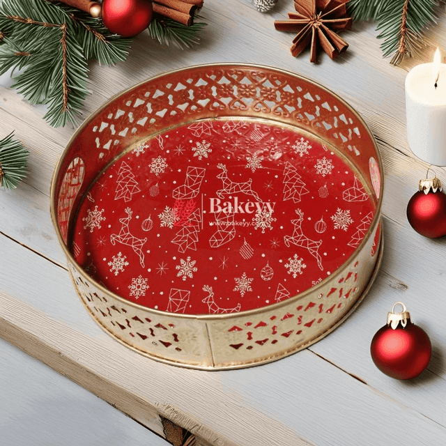 Christmas Tray for Return Gifts | Round Metal Tray Home Decor Items | Decorative Tray for Christmas [Pack of 1] - Bakeyy.com - India - Christmas Tray for Return Gifts | Round Metal Tray Home Decor Items | Decorative Tray for Christmas [Pack of 1] - Default Title