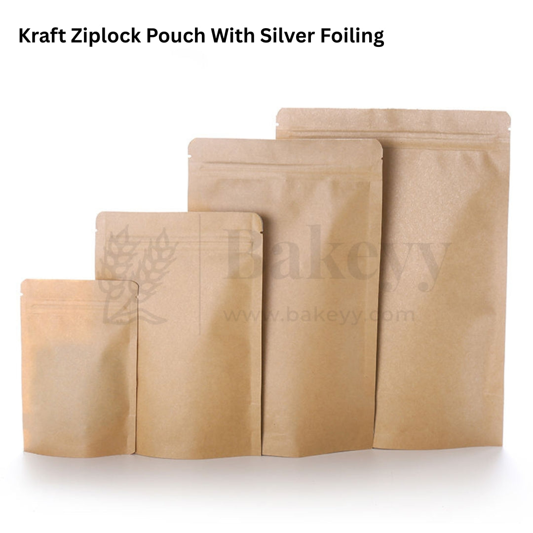 Kraft Ziplock Pouch With Silver Foiling | Pack of 50