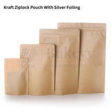 Kraft Ziplock Pouch With Silver Foiling | Pack of 50